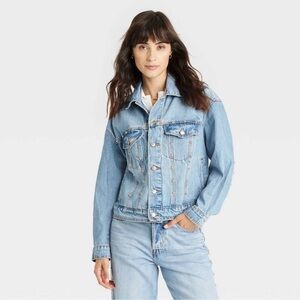 Women's Studded Denim Trucker Jacket - Universal Thread Blue